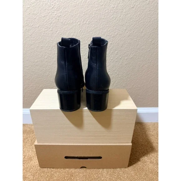Blondo Waterproof Sz 8 Black Leather Ankle Boots Block Heel Pointed Toe Booties - Picture 5 of 10